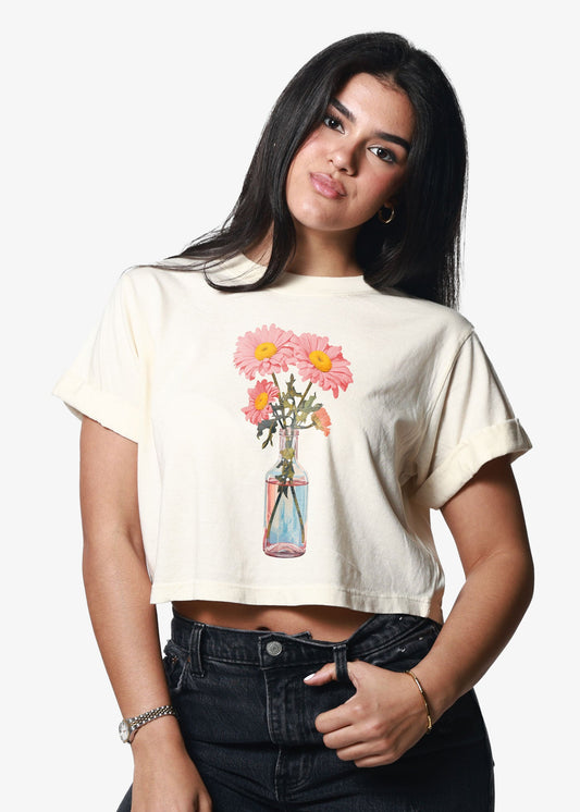 Girl Dangerous - Summer Vase Off White Cropped Boyfriend Tee