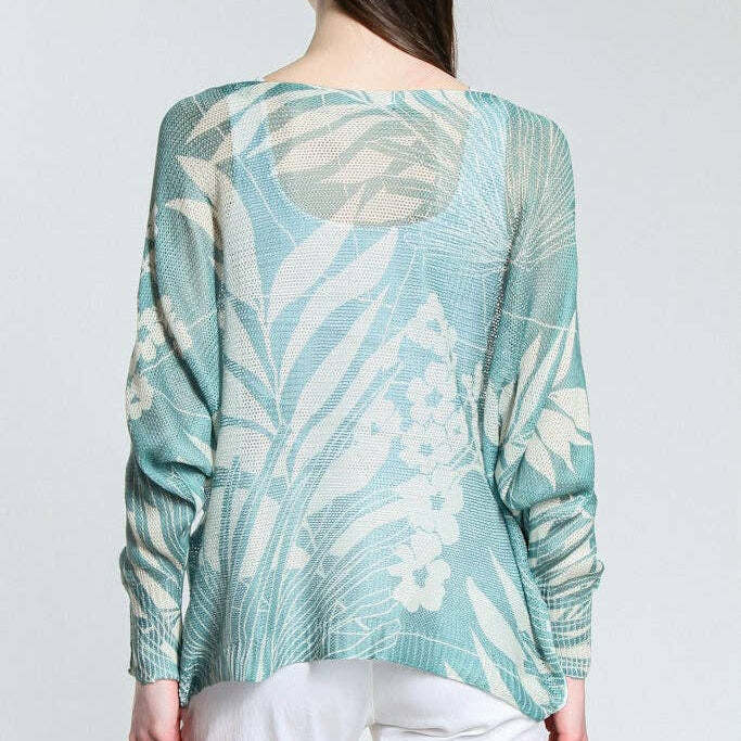 [TINA Stephens Italy/Tees By Tina - Palm Danielle LS Batwing Open Knit Sweater w/ Removable Line (BLS424P): 442 Aqua / One Size], [CLOTHING], [TINA Stephens Italy/Tees By Tina], [Plum Bottom].