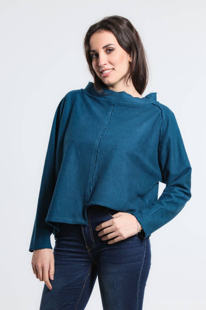 [TINA Stephens Italy/Tees By Tina - Whitney French Terry Seam Top (BLS144): 323 Teal], [Tops], [TINA Stephens Italy/Tees By Tina], [Plum Bottom].