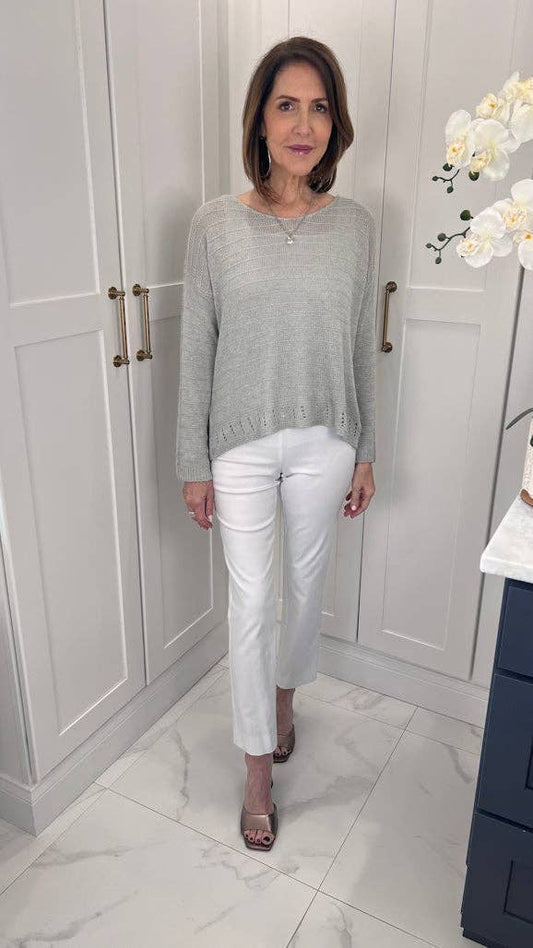 TINA Stephens Italy/Tees By Tina - Cheryl LS Ribbed Linen Blend Sweater (BLS231): 150 Pearl / One Size