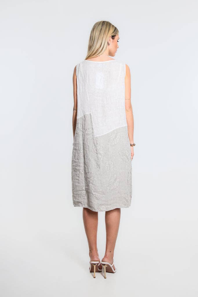 [TINA Stephens Italy/Tees By Tina - Donna Leaf Jacquard Insert Linen Dress (DT123J): 109 Natural], [CLOTHING], [TINA Stephens Italy/Tees By Tina], [Plum Bottom].