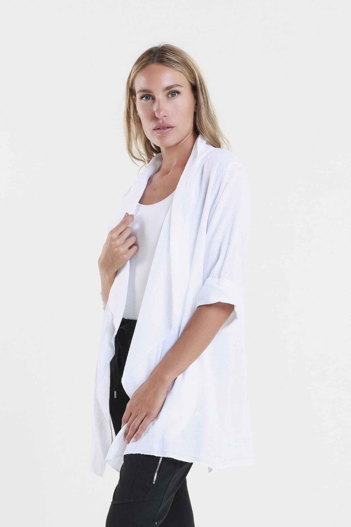 TINA Stephens Italy/Tees By Tina - Olivette Gauzy Linen Blend Open Cardigan (CQ102): 250 Beige / One Size