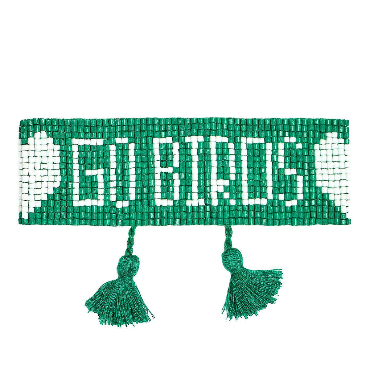 [Lisi Lerch - Shiny Philadelphia Eagles - Beaded Tassel Bracelet - WS: Go Birds Wide], [Bracelets], [Lisi Lerch], [Plum Bottom].