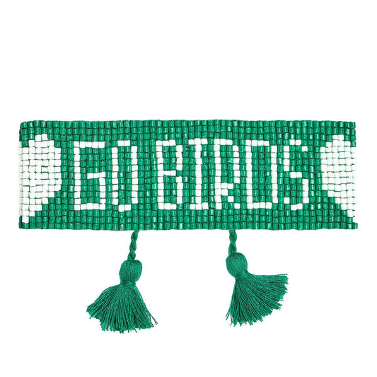 [Lisi Lerch - Shiny Philadelphia Eagles - Beaded Tassel Bracelet - WS: Go Birds Wide], [Bracelets], [Lisi Lerch], [Plum Bottom].