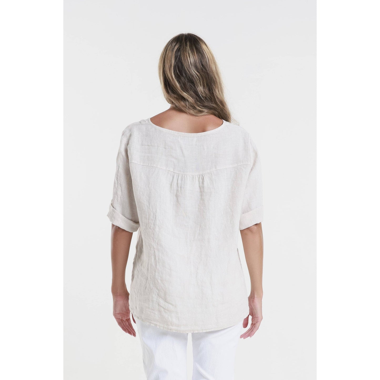 [TINA Stephens Italy/Tees By Tina - Lula Short Sleeve V-Neck Linen Side Seam Top (BSS198): 250 Beige / One Size], [CLOTHING], [TINA Stephens Italy/Tees By Tina], [Plum Bottom].