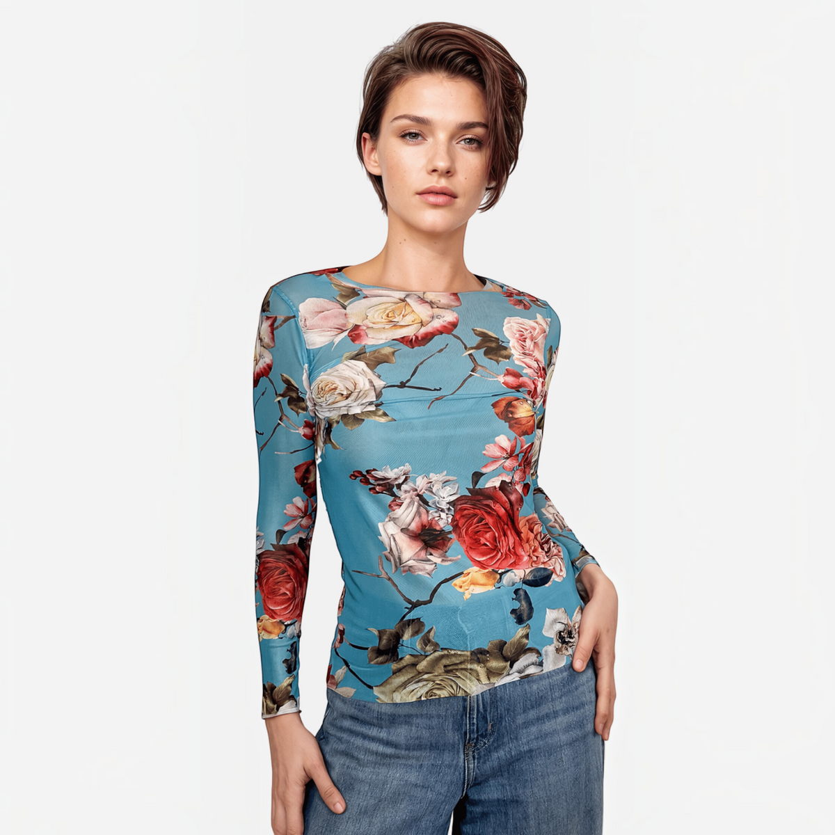 [AMB Designs - Rose Chintz- NudiTee Sheer Top], [Tops], [AMB Designs], [Plum Bottom].
