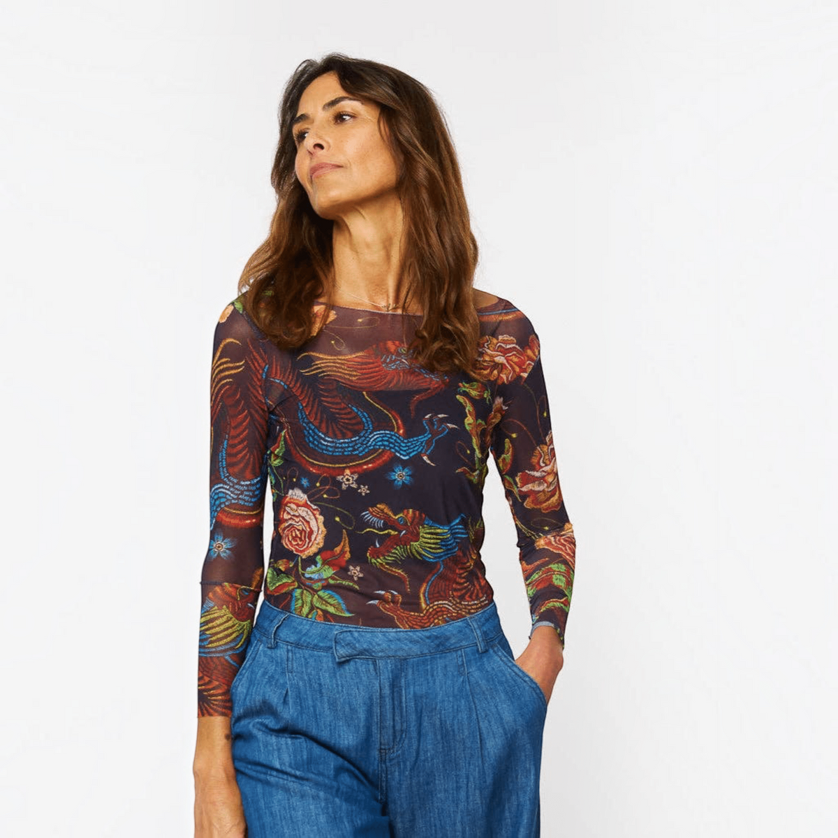 [AMB Designs - Dragon Rose - NudiTee Sheer Top], [Tops], [AMB Designs], [Plum Bottom].