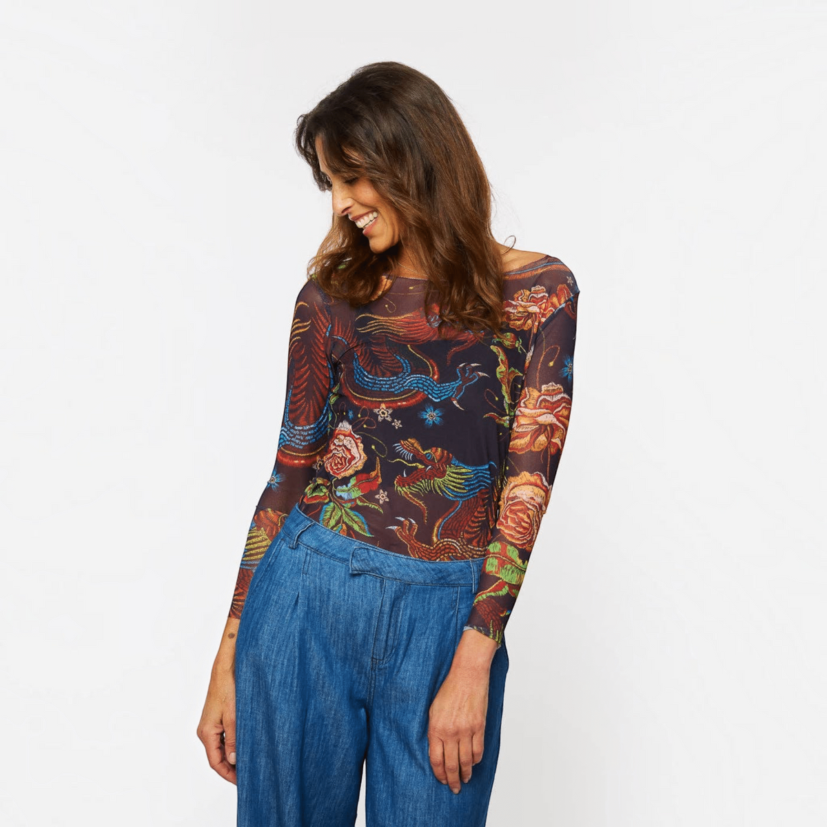 [AMB Designs - Dragon Rose - NudiTee Sheer Top], [Tops], [AMB Designs], [Plum Bottom].