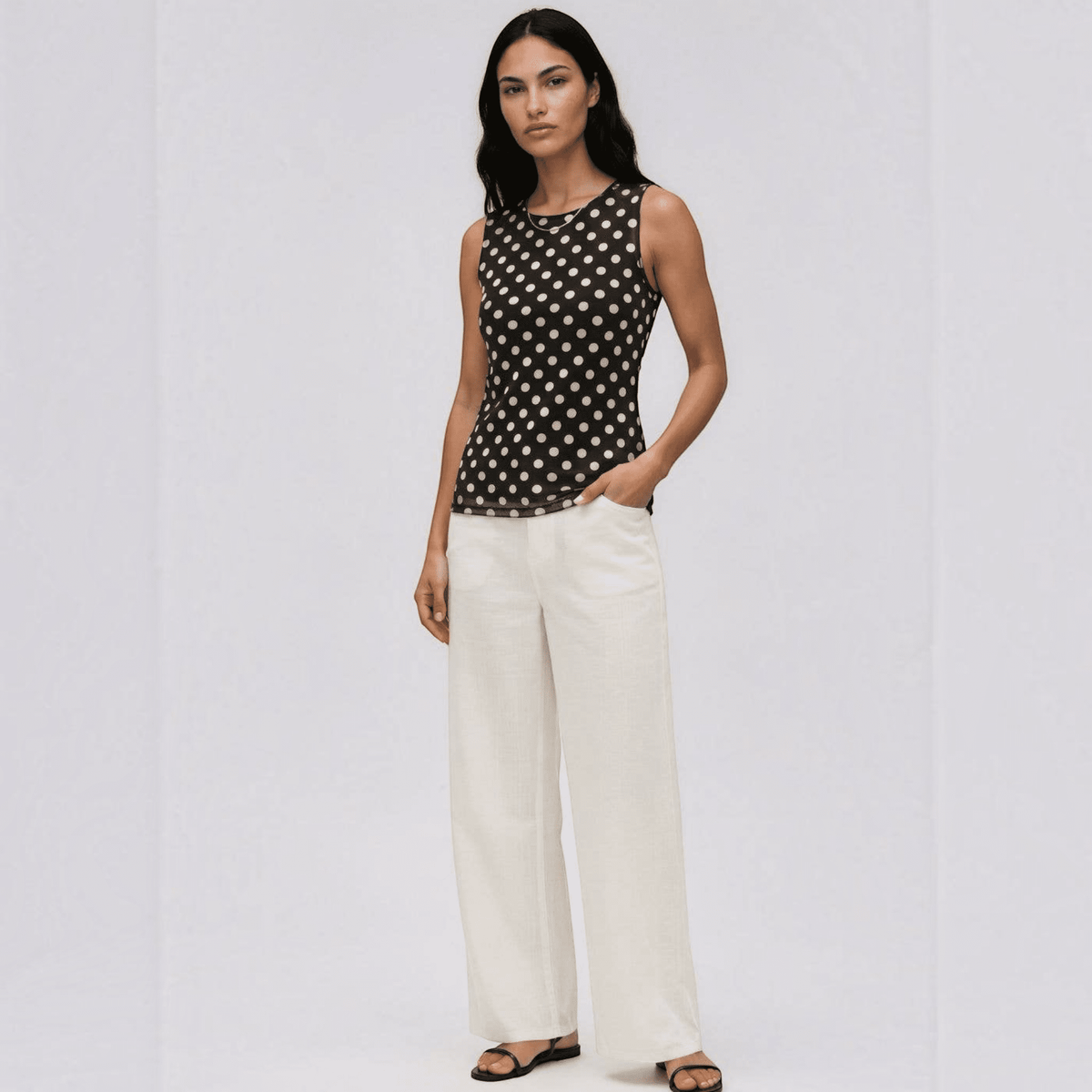 [AMB Designs - Polka Dot on Black - Florence Mesh Tank Top: M/L], [Tops], [AMB Designs], [Plum Bottom].
