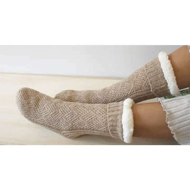 Apres - Bergen Fleece Lined Socks in Camel or Heather Grey, ACCESSORIES, Apres, Plum Bottom