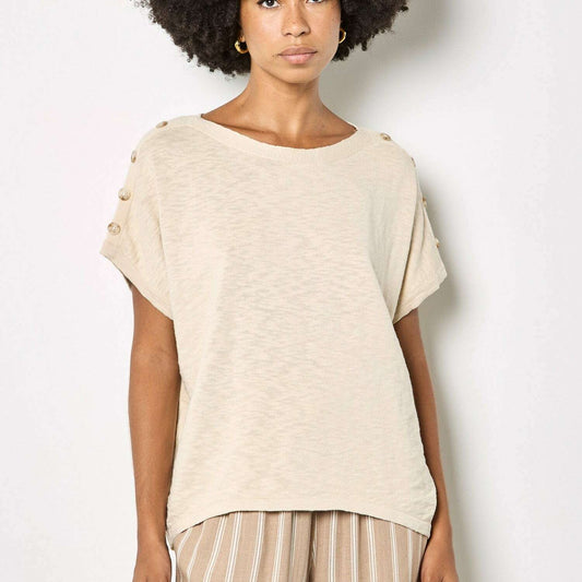 APRICOT Button Detail Boat Neck Slub Tee