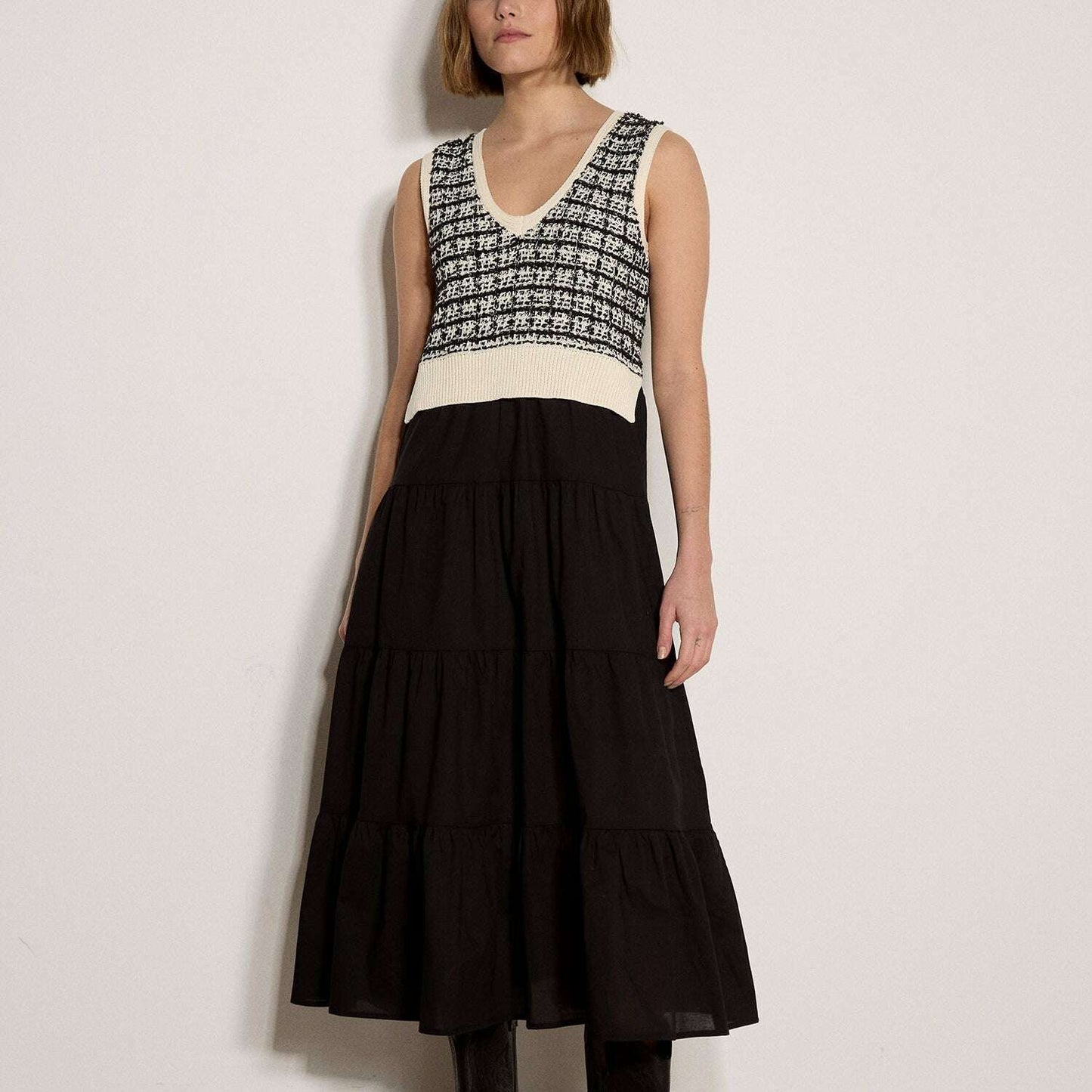 [APRICOT Dogtooth 2 in 1 Dress], [Dresses], [APRICOT], [Plum Bottom].