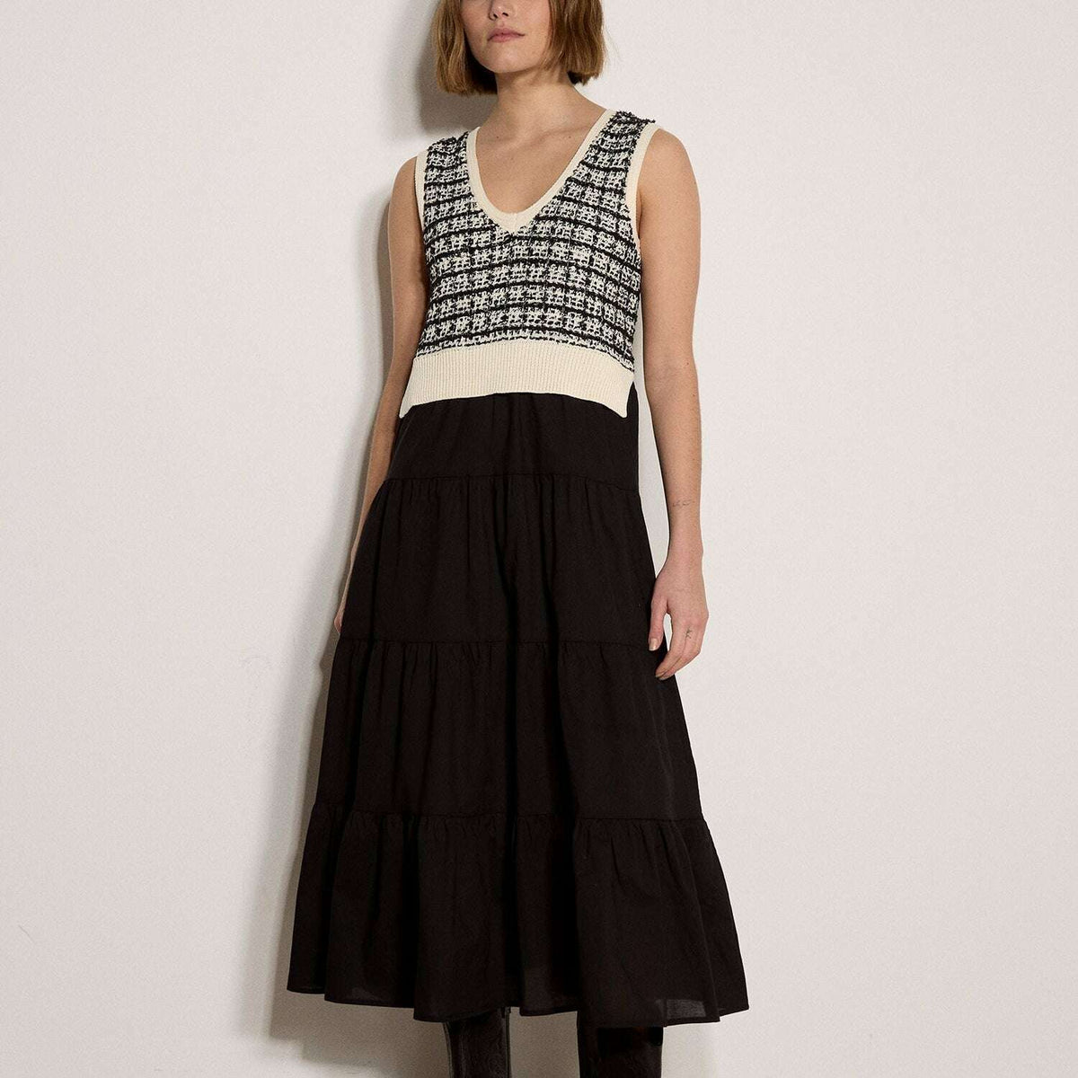 [APRICOT Dogtooth 2 in 1 Dress], [Dresses], [APRICOT], [Plum Bottom].