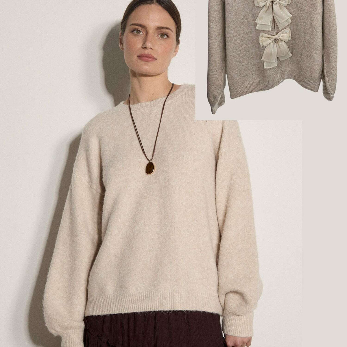 [APRICOT Organza Bow Back Sweater], [Sweaters], [APRICOT], [Plum Bottom].