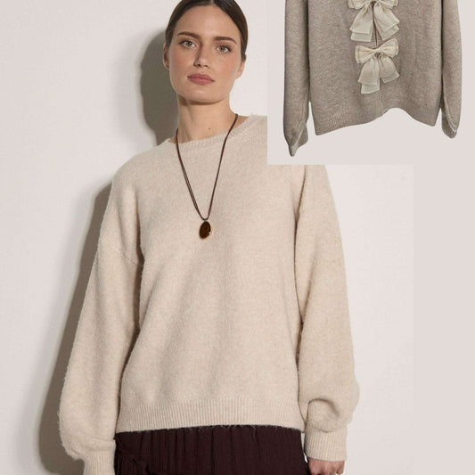 [APRICOT Organza Bow Back Sweater], [Sweaters], [APRICOT], [Plum Bottom].