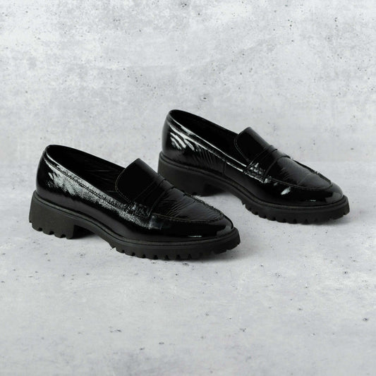 Ara - Karina Loafer - Navy Suede & Black Patent, Loafers, Ara, Plum Bottom