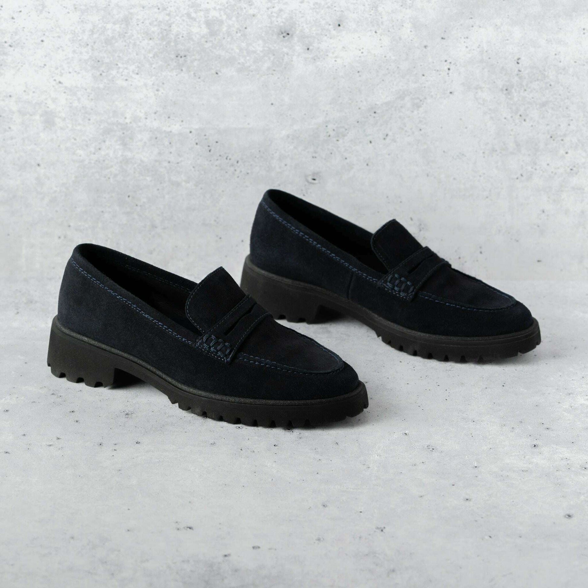 Ara - Karina Loafer - Navy Suede & Black Patent, Loafers, Ara, Plum Bottom