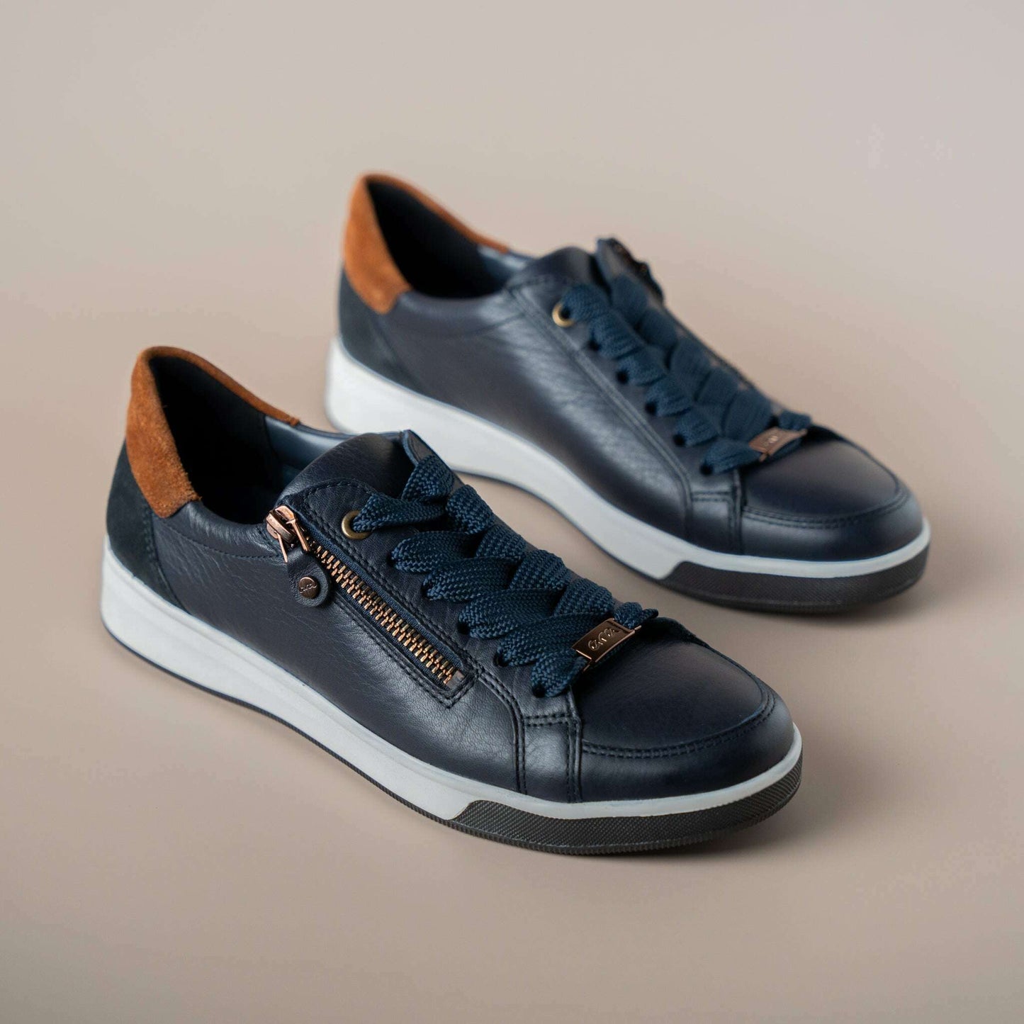 Ara - Rei Low in Navy with Brown Trim, sneakers, Ara, Plum Bottom