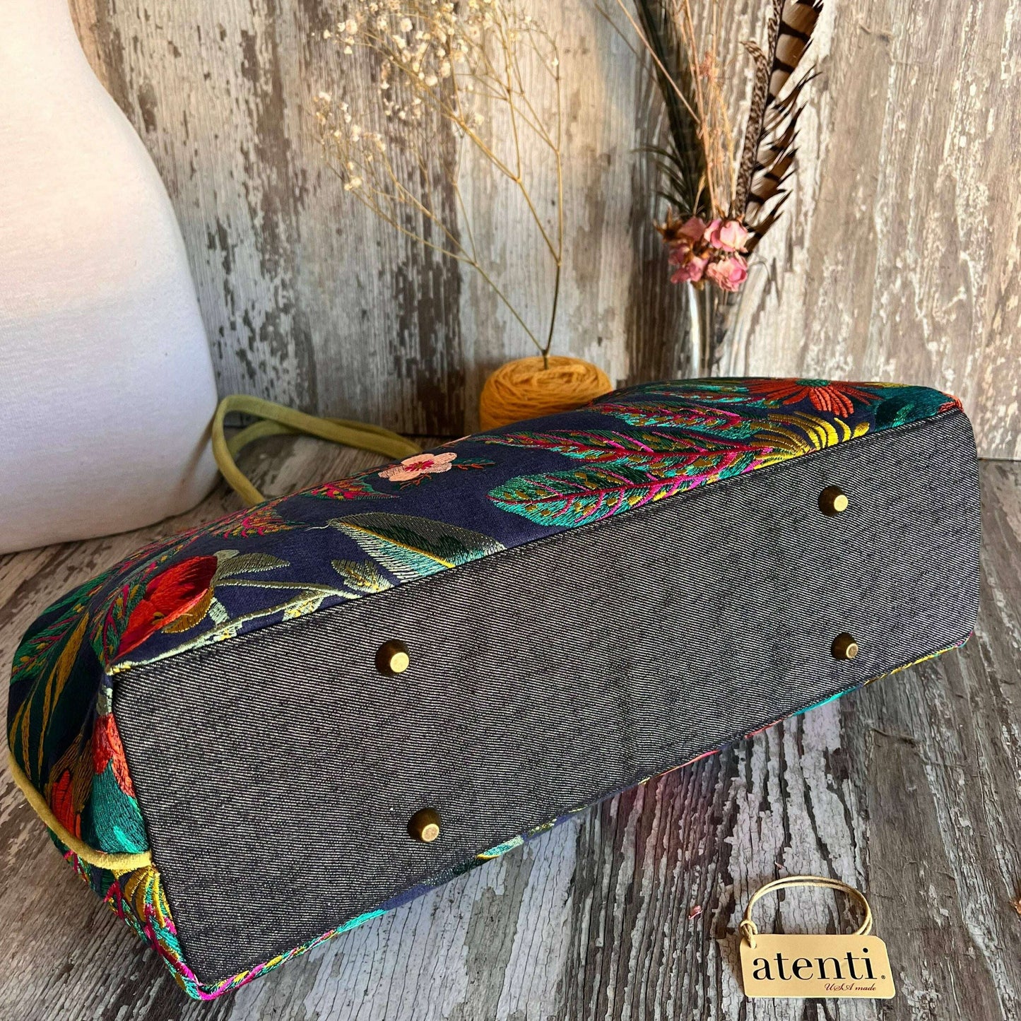 Atenti - Modern Tapestry Doctor Bag w/ Metal Snap Frame Flora, Handbags, Atenti, Plum Bottom
