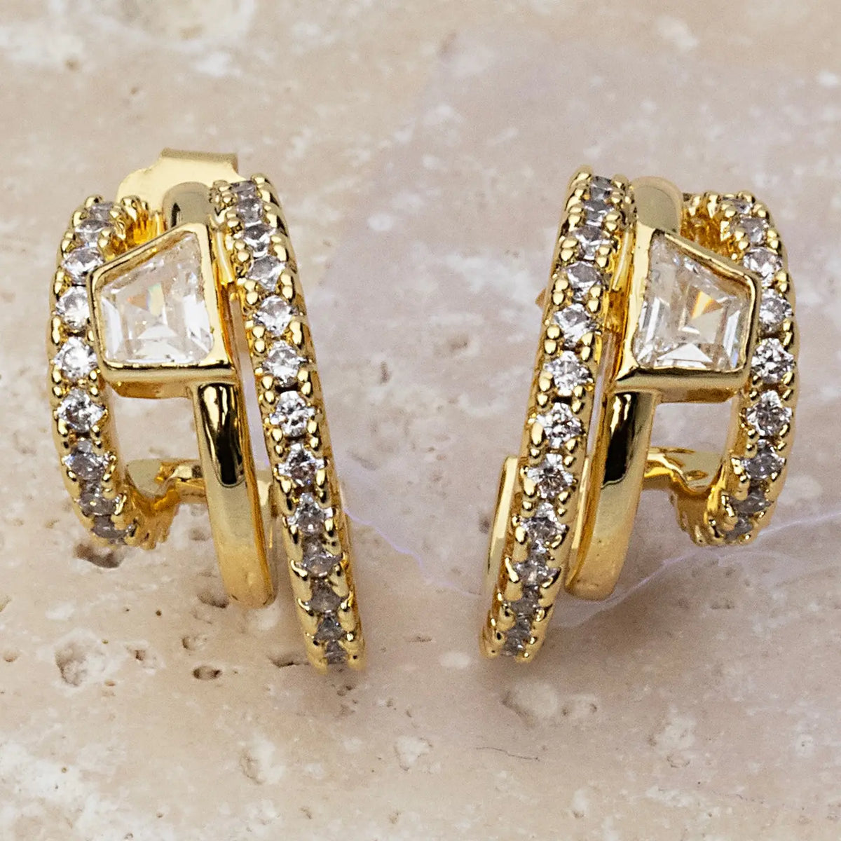 [NATIVE GEM Asymmetry Huggies], [JEWELRY], [Native Gem], [Plum Bottom].