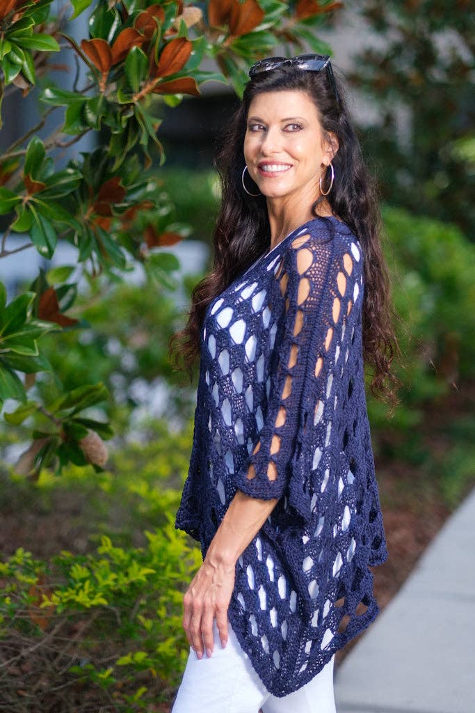 [TINA Stephens Italy/Tees By Tina - Oceana Circle Open Knit Topper (BQ904): 409 Navy], [CLOTHING], [TINA Stephens Italy/Tees By Tina], [Plum Bottom].