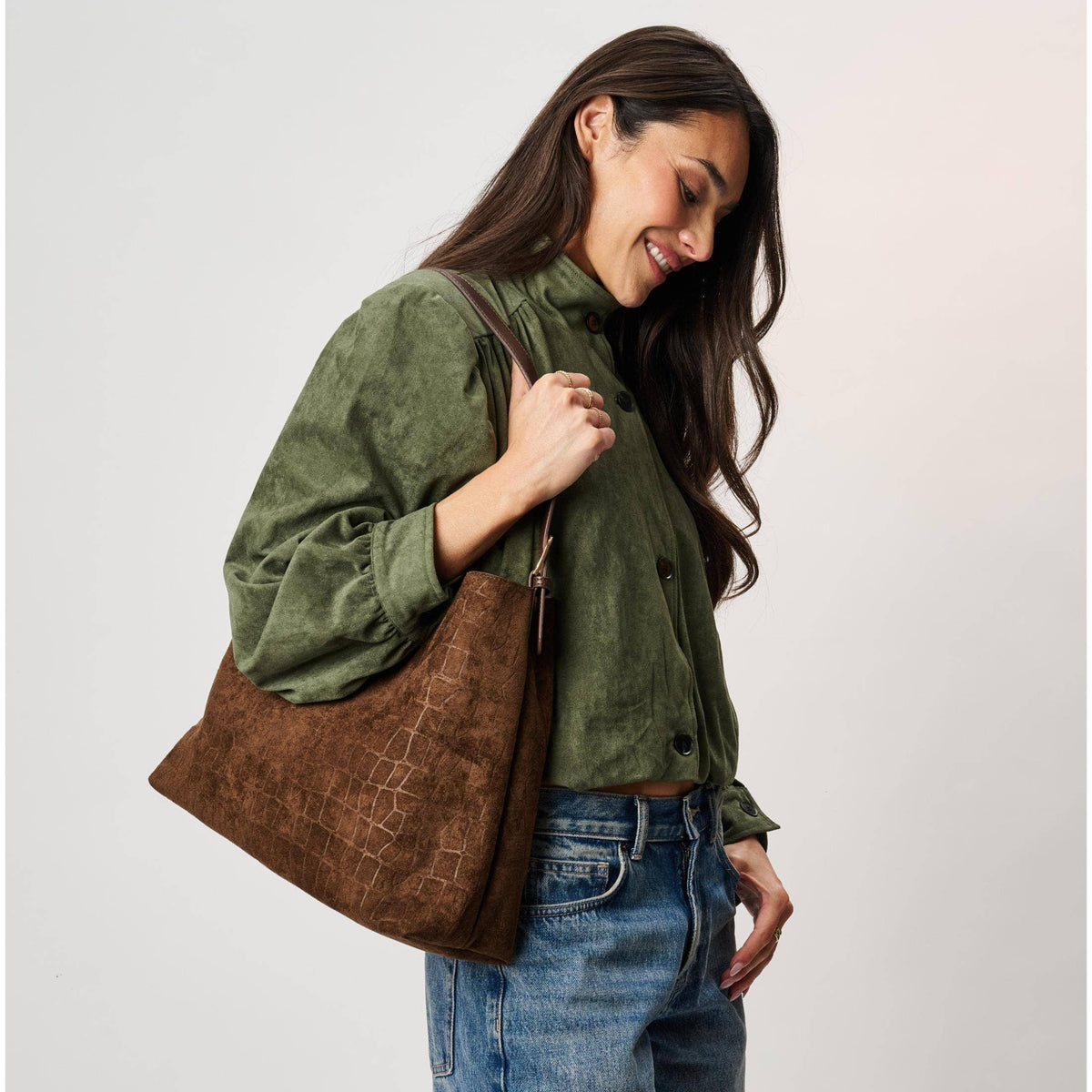 [Moda Luxe - Neve Croco Tote: Chocolate], [Handbags], [Moda Luxe], [Plum Bottom].