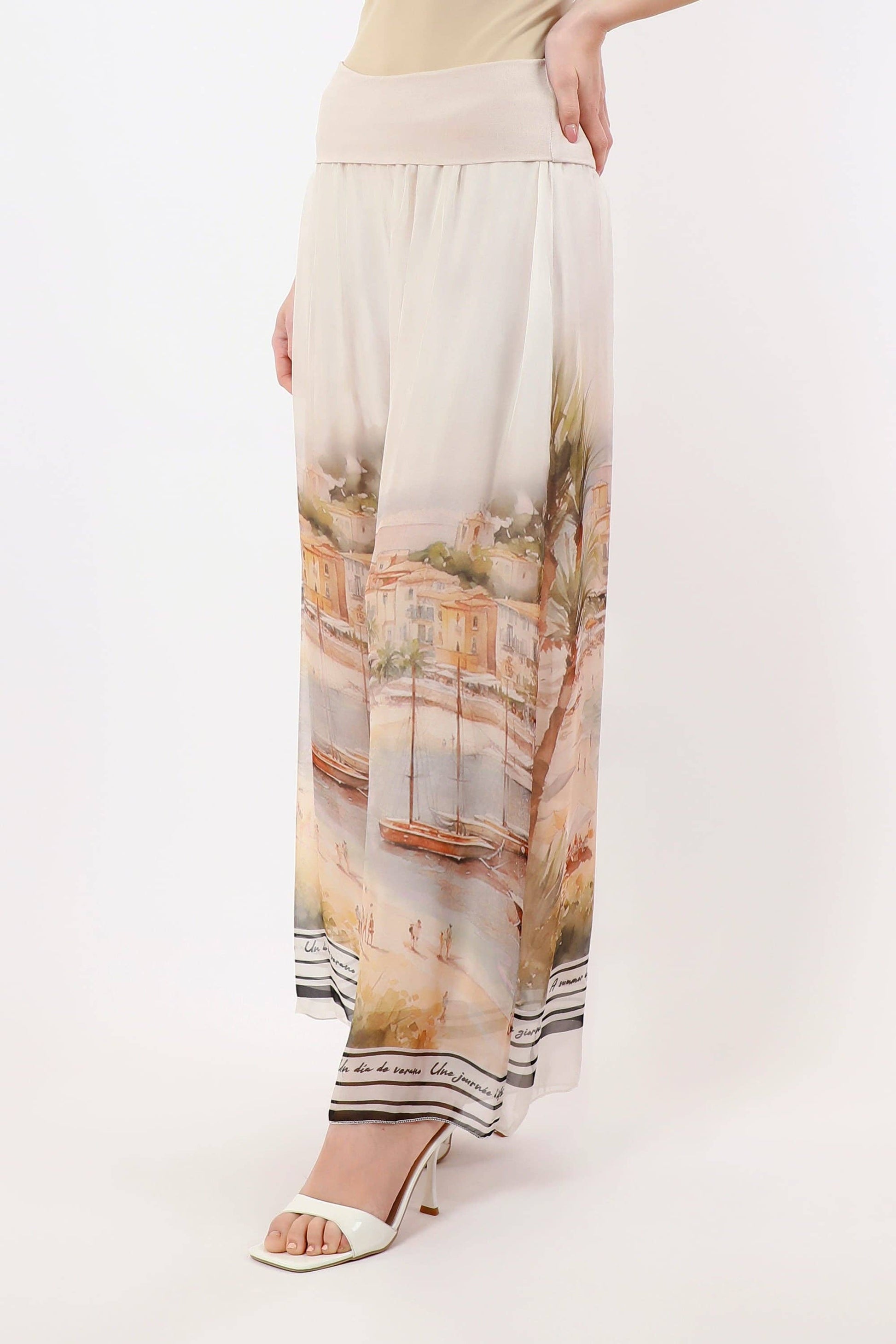 [TINA Stephens Italy/Tees By Tina - Riva Positano Wide Leg Silk Pant (PL225P): 250 Beige / One Size], [CLOTHING], [TINA Stephens Italy/Tees By Tina], [Plum Bottom].