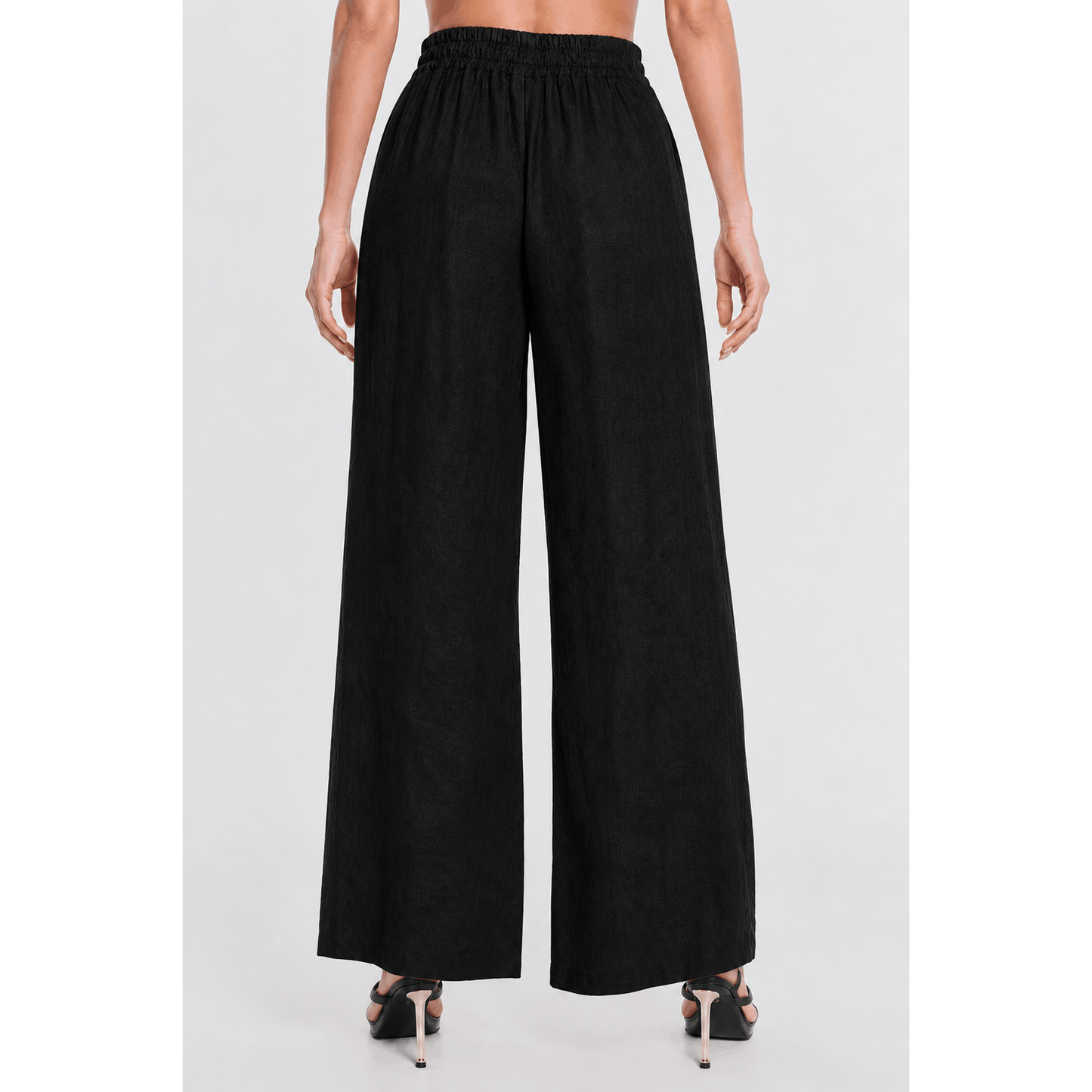 [TINA Stephens Italy/Tees By Tina - Graciela Flat Front Linen Palazzo Pant (PL909): 001 Black], [CLOTHING], [TINA Stephens Italy/Tees By Tina], [Plum Bottom].