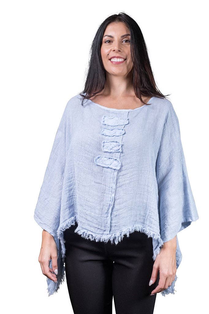 [TINA Stephens Italy/Tees By Tina - Aiyana Crinkle Linen Patch Top (BQ135): 471 Sky Blue Enzyme], [CLOTHING], [TINA Stephens Italy/Tees By Tina], [Plum Bottom].
