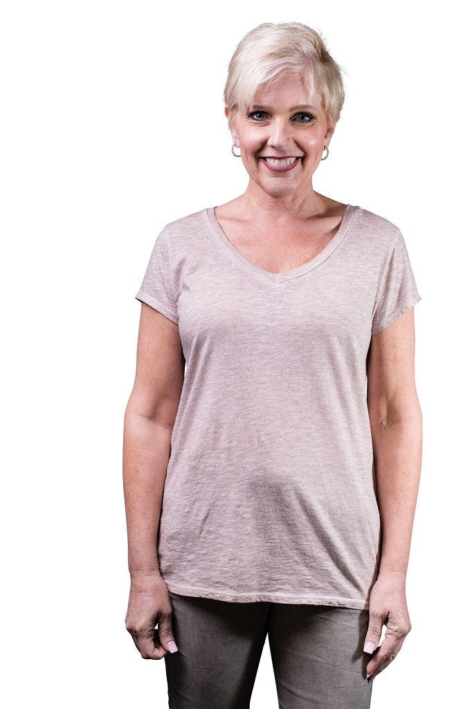 [TINA Stephens Italy/Tees By Tina - Remington V-Neck Cotton Tee (BSS177): 695 Blush Enzyme / Size 1], [CLOTHING], [TINA Stephens Italy/Tees By Tina], [Plum Bottom].