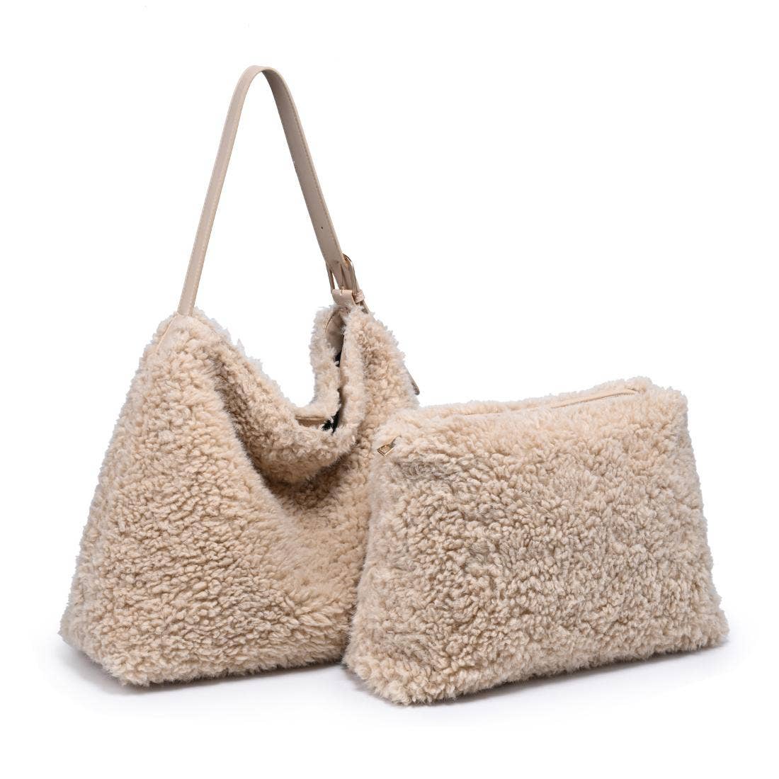 [Moda Luxe - Neve Sherpa Tote: Cream], [Handbags], [Moda Luxe], [Plum Bottom].