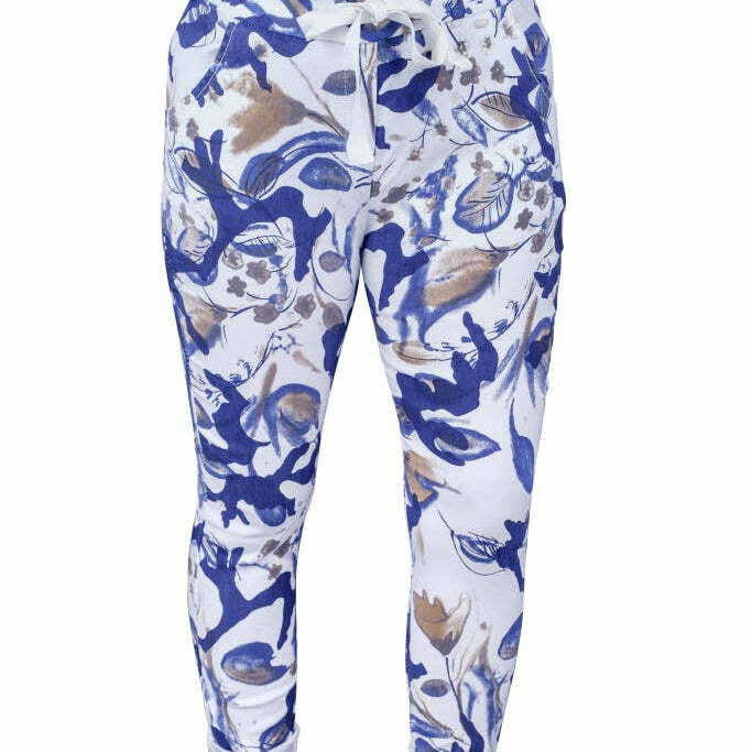 [TINA Stephens Italy/Tees By Tina - Mya Abstract Leaf Pant (PL175L): 100 White], [CLOTHING], [TINA Stephens Italy/Tees By Tina], [Plum Bottom].