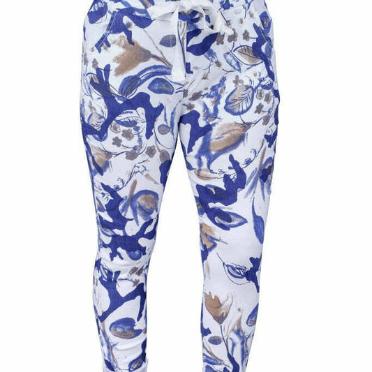 [TINA Stephens Italy/Tees By Tina - Mya Abstract Leaf Pant (PL175L): 100 White], [CLOTHING], [TINA Stephens Italy/Tees By Tina], [Plum Bottom].