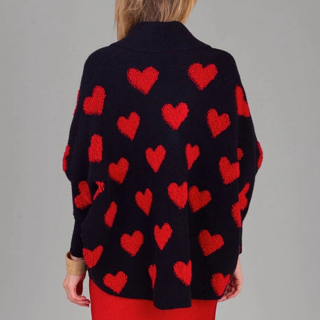 Saachi - RIBBED HEART SWEATER - Black & Red