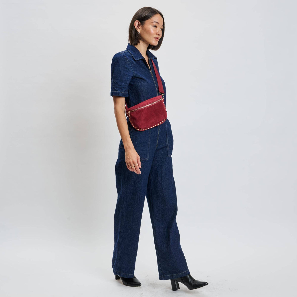 [Moda Luxe - Gizelle-Suede Belt Bag: Custard], [Handbag], [Moda Luxe], [Plum Bottom].