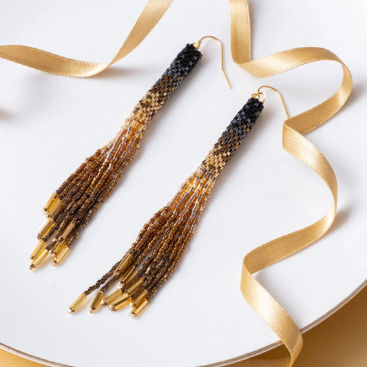 Mayana - Ombre Tassel Earring - Black/Gold