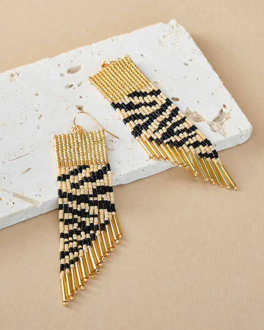 Mayana - Zebra Fringe Earring - Cream/Black