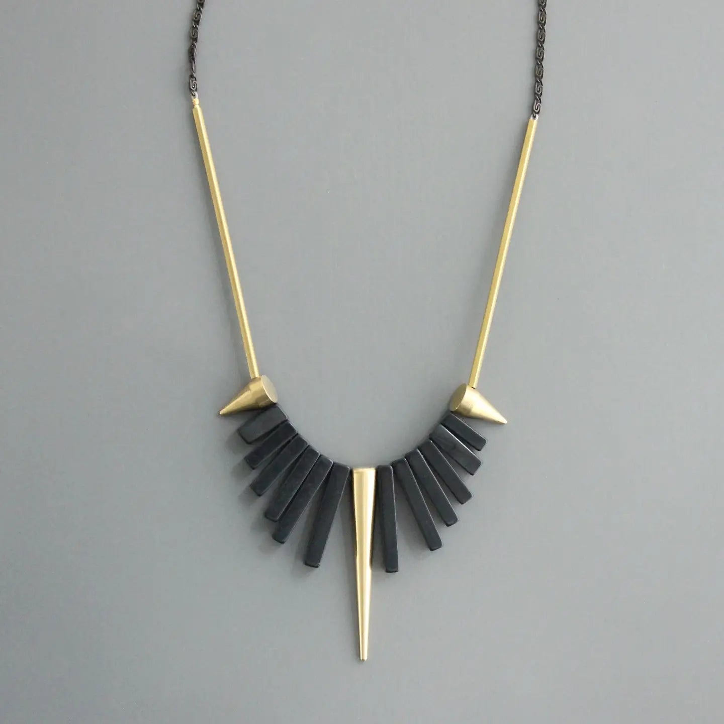 David Aubrey - BLACK AGATE &  BRASS SPIKED NECKLACE