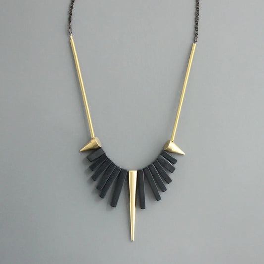 David Aubrey - BLACK AGATE &  BRASS SPIKED NECKLACE
