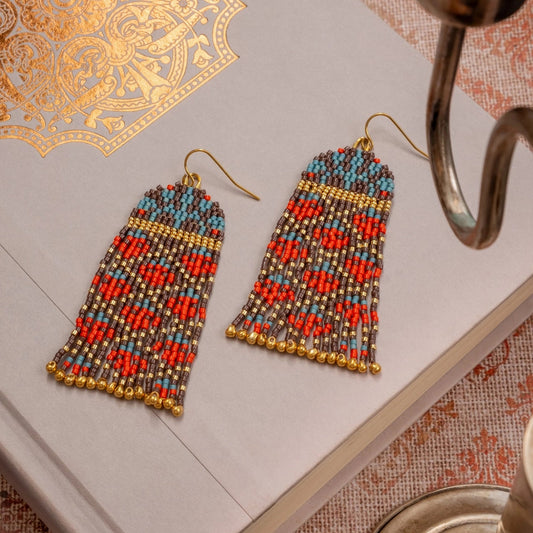 Mayana - Brocade Garden Earrings - Brown/Red