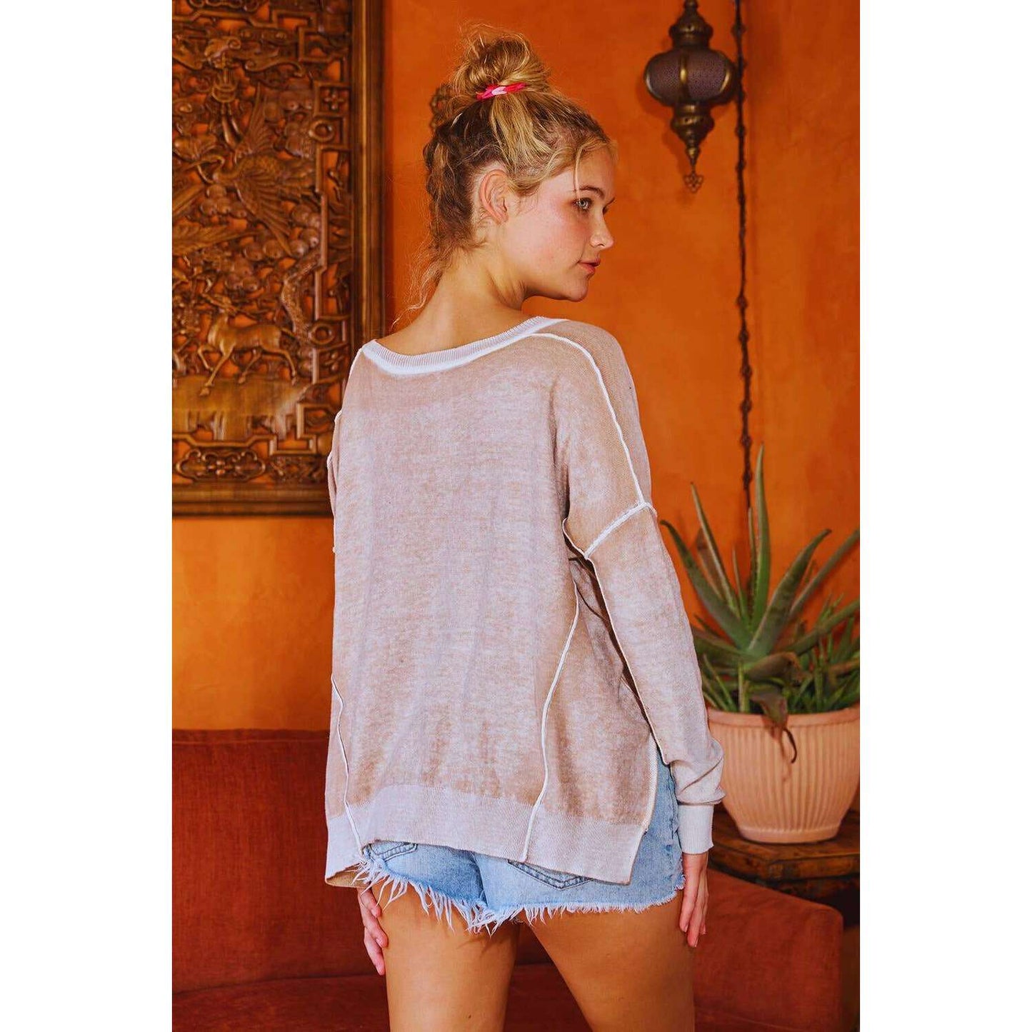 [BUCKETLIST INC - IT2510 Soft Washed Pullover: Washed Taupe / S-M-L (2-2-2)], [], [BUCKETLIST INC], [Plum Bottom].
