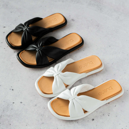 Bueno - Emily - White & Black Leather, Sandals, Bueno, Plum Bottom