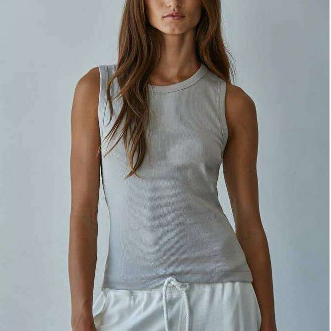 [By Together - L8749 | Knit Cotton Ribbed Round Neck Sleeveless Tank Top: Taupe / L], [Tops], [By Together], [Plum Bottom].