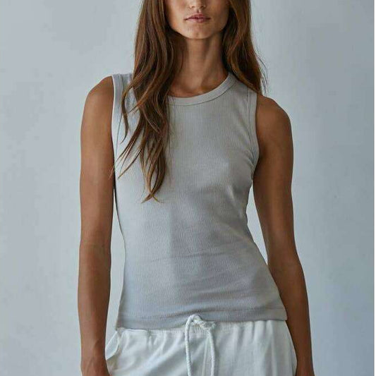 [By Together - L8749 | Knit Cotton Ribbed Round Neck Sleeveless Tank Top: Taupe / L], [Tops], [By Together], [Plum Bottom].