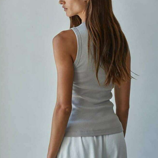 [By Together - L8749 | Knit Cotton Ribbed Round Neck Sleeveless Tank Top: Taupe / L], [Tops], [By Together], [Plum Bottom].