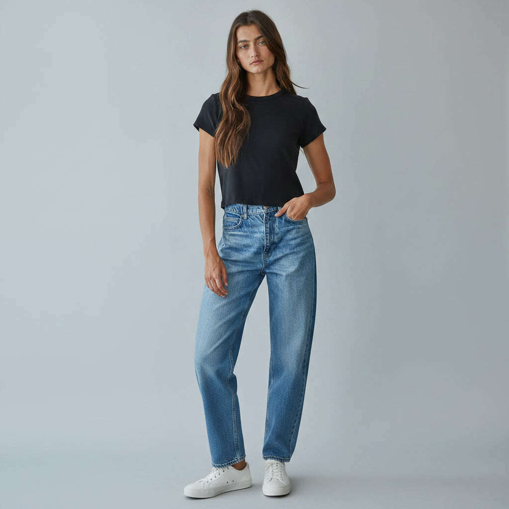 [By Together - L8746 | Knit Cotton Round Neck Short Sleeve Crop Top: Black / L], [Tops], [By Together], [Plum Bottom].