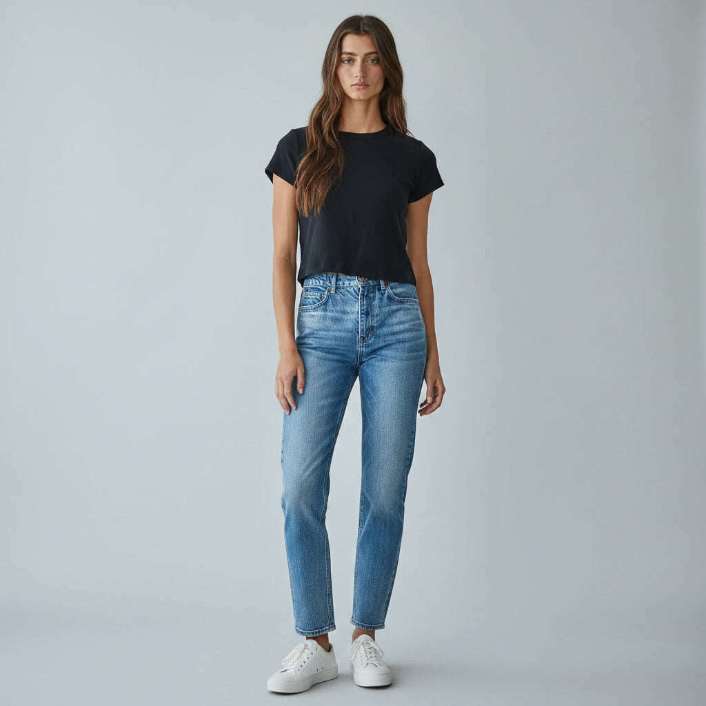 [By Together - L8746 | Knit Cotton Round Neck Short Sleeve Crop Top: Black / L], [Tops], [By Together], [Plum Bottom].