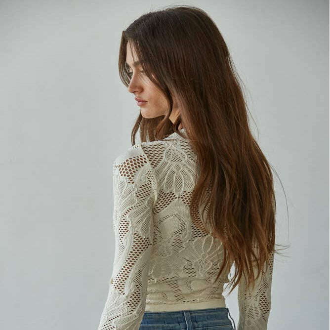 [By Together - S1228 | Knit Seamless Jacquard Mock Neck Long Sleeve Top: Cream / ML], [Tops], [By Together], [Plum Bottom].