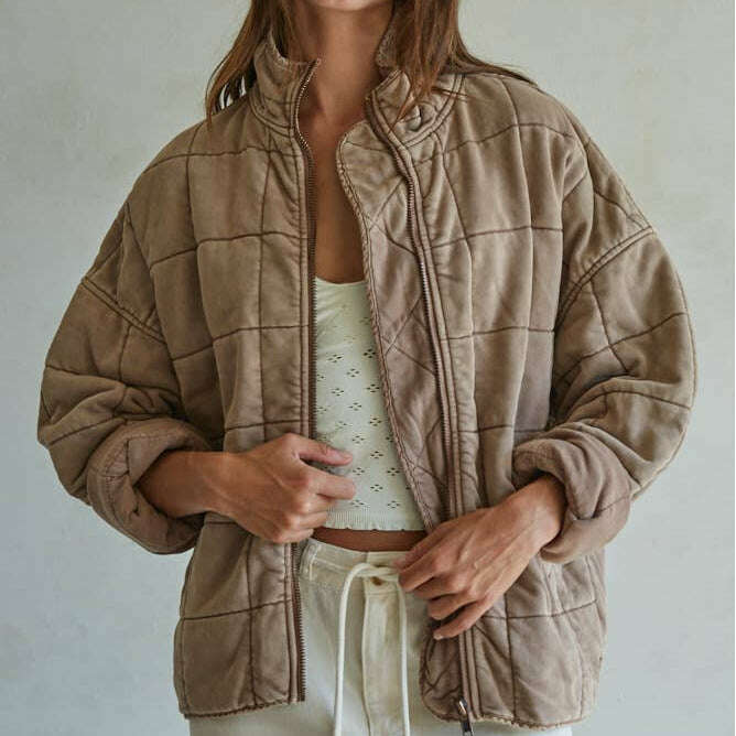 [By Together - L4369 | Long Sleeve Quilted Knit Mineral Washed Jacket: Rose Taupe / S], [Jacket], [By Together], [Plum Bottom].