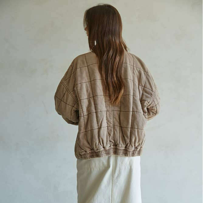 [By Together - L4369 | Long Sleeve Quilted Knit Mineral Washed Jacket: Rose Taupe / S], [Jacket], [By Together], [Plum Bottom].